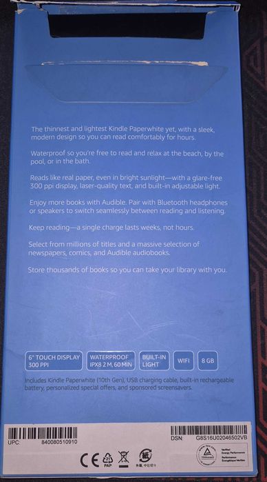 Kindle Paperwhite 2018, 300 ppi, Waterproof, 8GB, Pruna