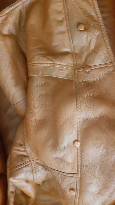 дамско палто кожух, естествена телешка кожа, кафяво супер