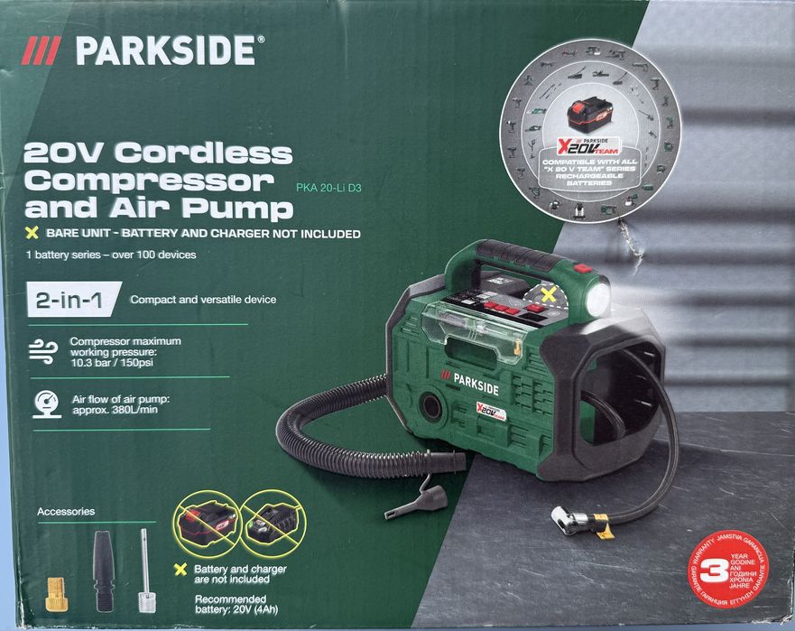 Compresor si pompa de aer pe acumulator 20v Parkside