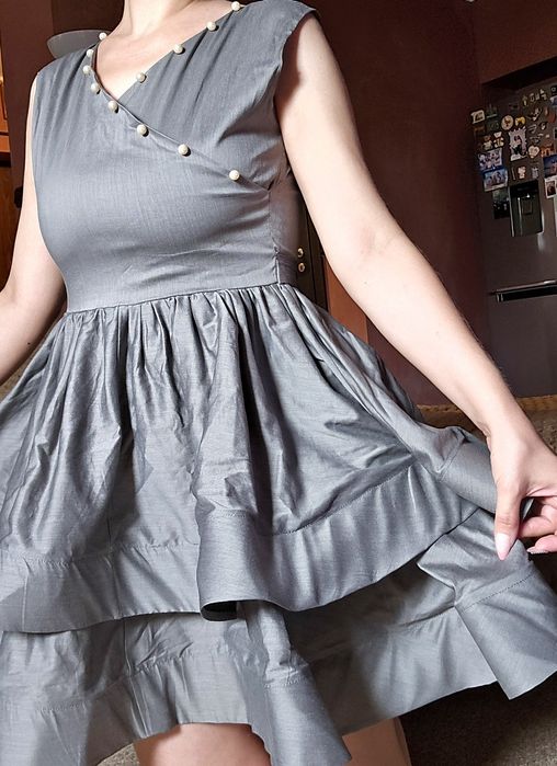 Rochie de seara gri cu perle rochie dama ocazie