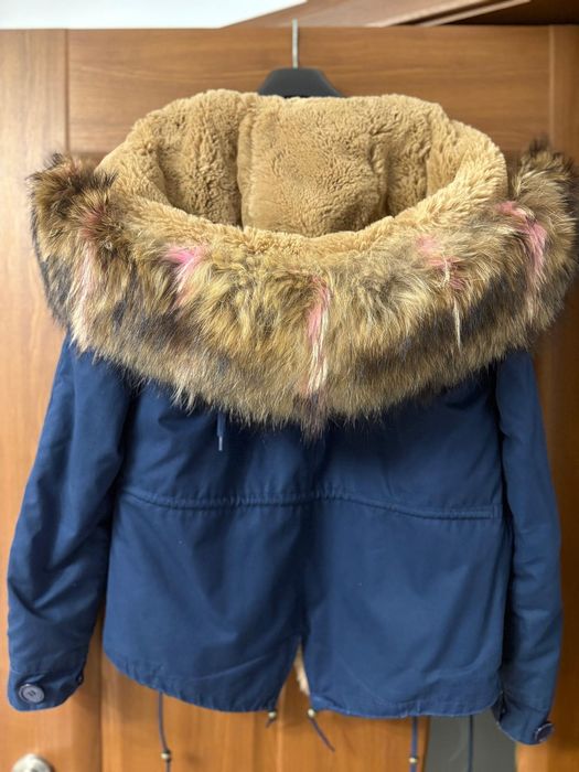 Geaca Parka blana naturala vulpe bleumarin