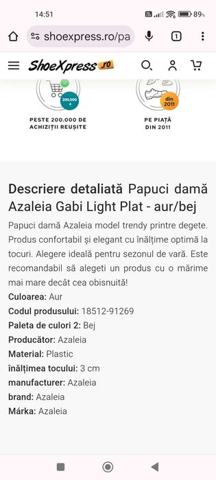 Papuci Dama Azaleia auriu/bej, marimea 39-40