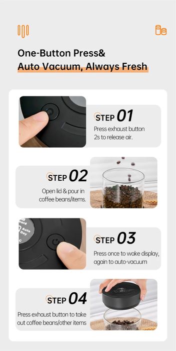 ІКАРЕ Умный вакуумный контейнер для кофе 250 гр(400 мл)