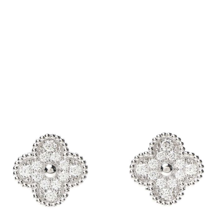 Van Cleef & Arpels VCA Silver Diamond Stud Alhambra Дамски Обеци