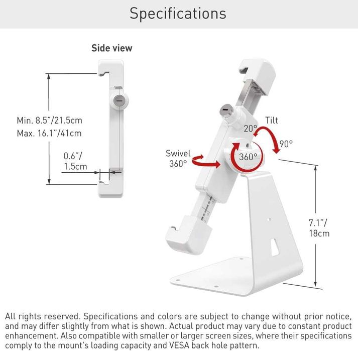 Поставка за таблет BARKAN, 7" - 14" (17.7 х 35.5 cm), 360°