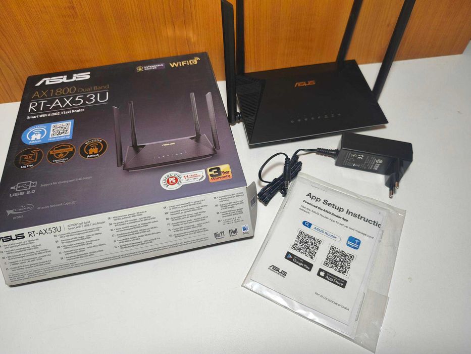 Router Wireless Gigabit ASUS RT-AX53U, Wi-Fi 6 AX1800, Dual-Band, AiMesh, Gigabit, suporta usb 4g