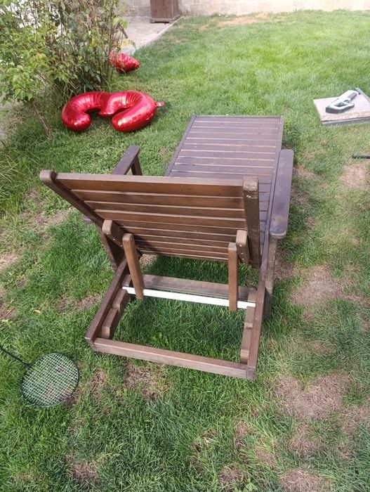 Качествен шезлонг от масив - 200см дължина + подарък