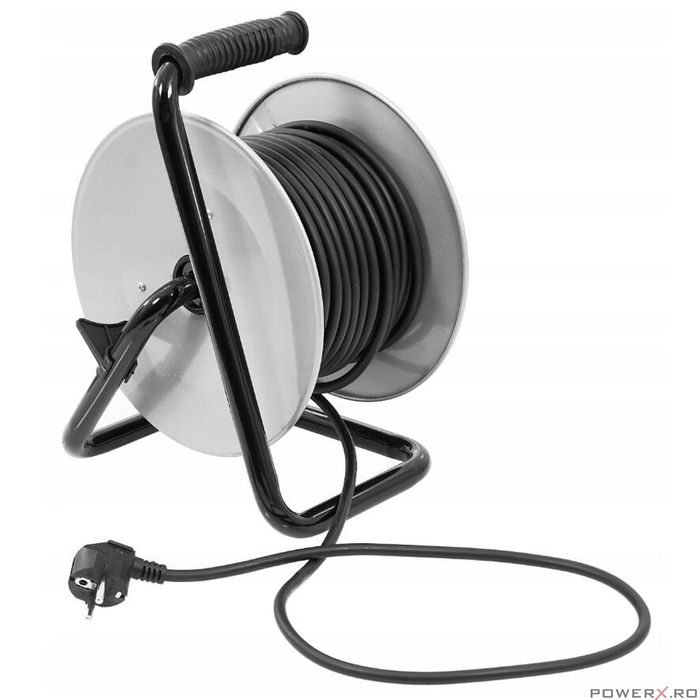 Rola prelungitor cablu negru, cu cadru metalic, 25 metri 3 x 1,5 mm