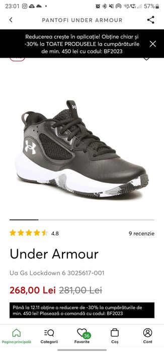 Vand adidași Under Armour 38nr