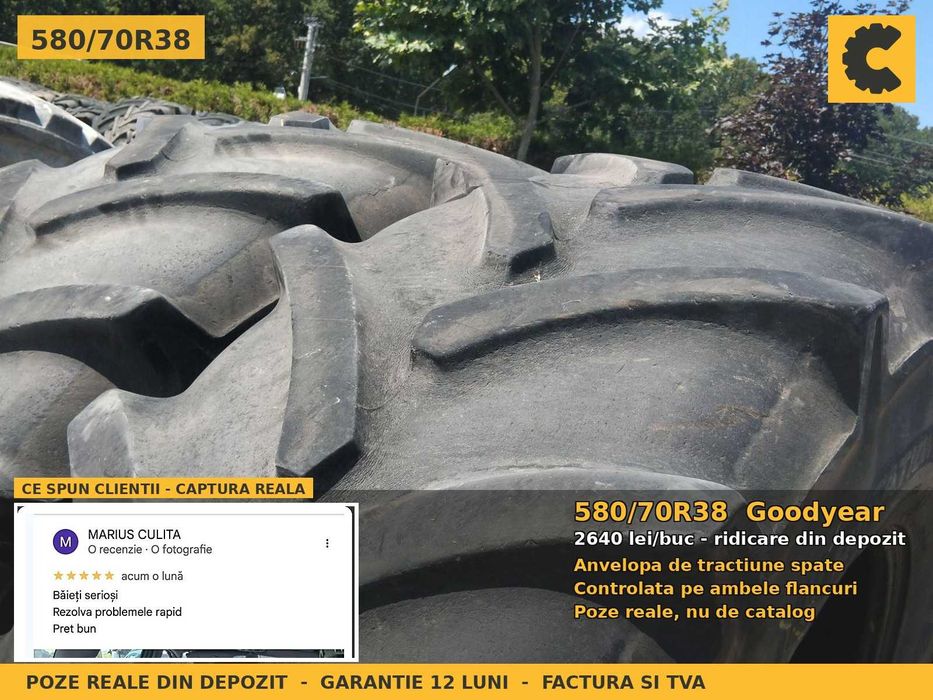 Cauciucuri Anvelope 580/70R38 580/70 R38 20.8R38 20.8-38 5807038 Goodyear Tractor Punte Spate Tractiune SH Second Hand LIVRARE Garantie 1 An Stoc Real