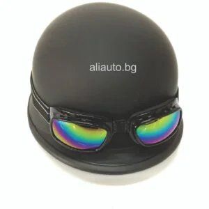 Каска ретро с очила черна мат А-24