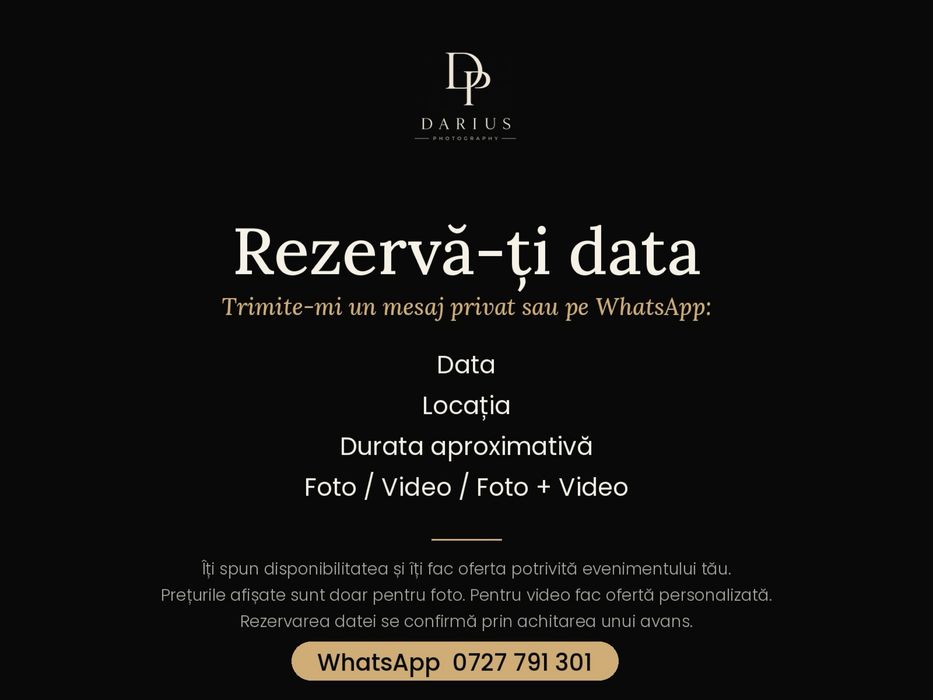 Fotograf & videograf evenimente - preturi de portofoliu (nunti, cununii civile, botezuri, zile de nastere, etc.) ședințe foto, business