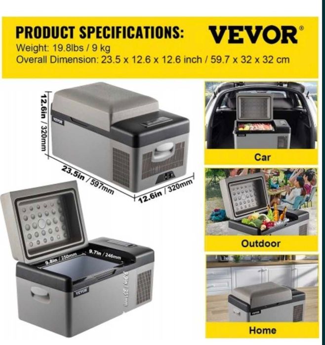 Vevor frigider auto 20 L 12V pescuit și uz casnic compresor bluetooth