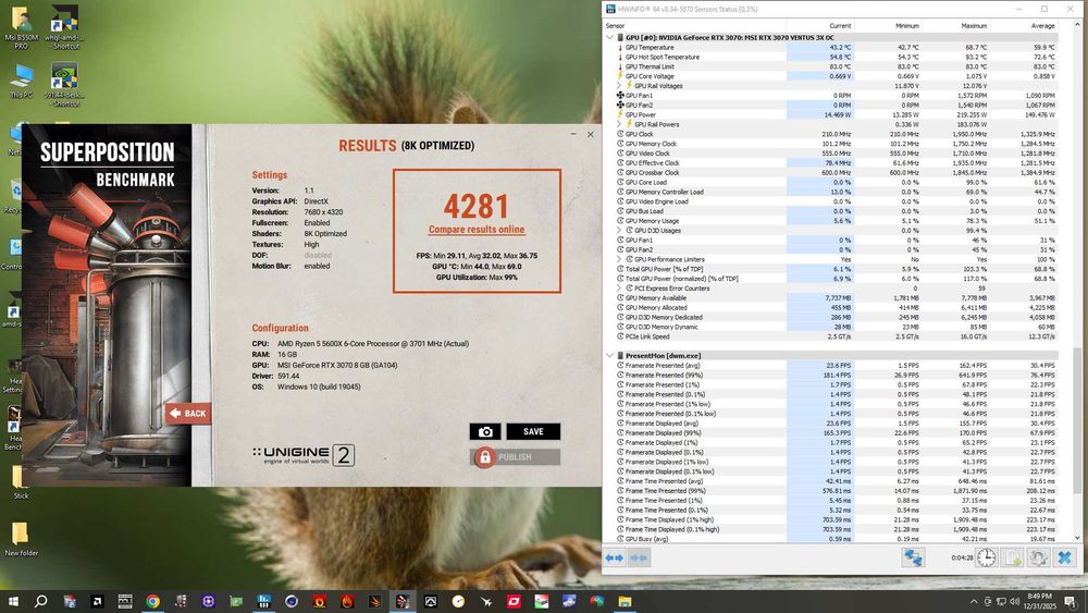 Placa video MSI RTX 3070 VENTUS 3X OC  Stare foarte buna