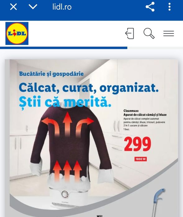 Aparat de calcat cămăși și bluze cu aburi  Cleanmaxc Lidl nou