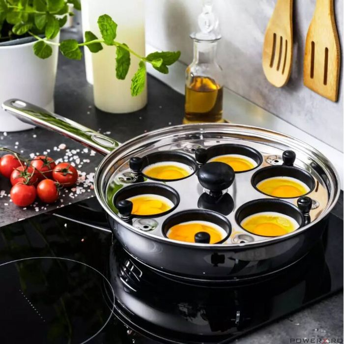 Tigaie cu insertie pentru oua, compartimente pentru 6 oua, capac din