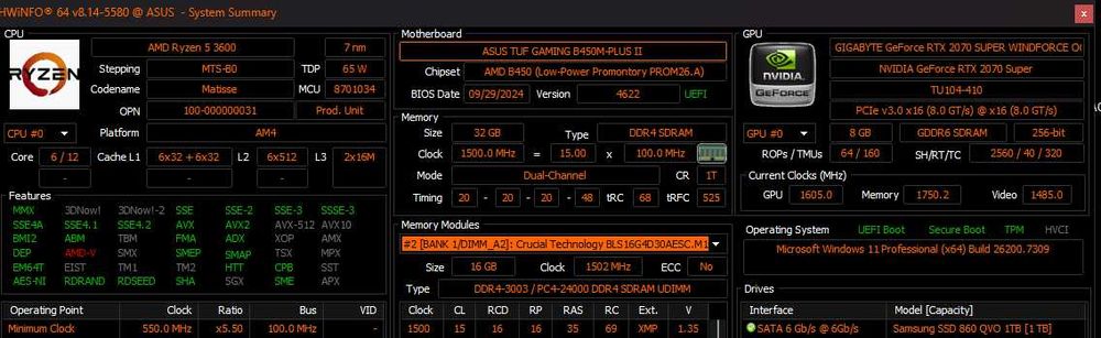 Компютър Ryzen 5 3600 / Geforce 2070 Super / 32GB Ram /  1TB SSD