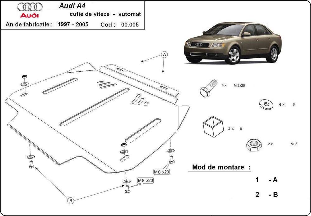 Метална кора под двигател скорости Audi A4 B5 A6 C6 VW Passat B5 Skoda