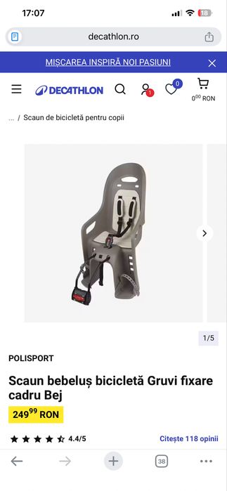 Scaun bebeluș bicicletă Guppy Decathon