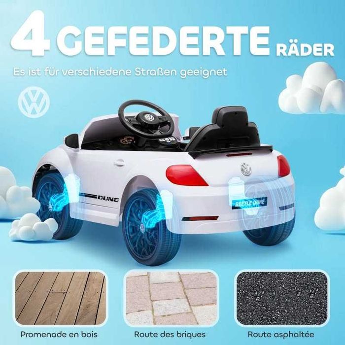 AIYAPLAY Електрическа кола VW Beetle, 3-5 км/ч, с дистанционно управление и музика