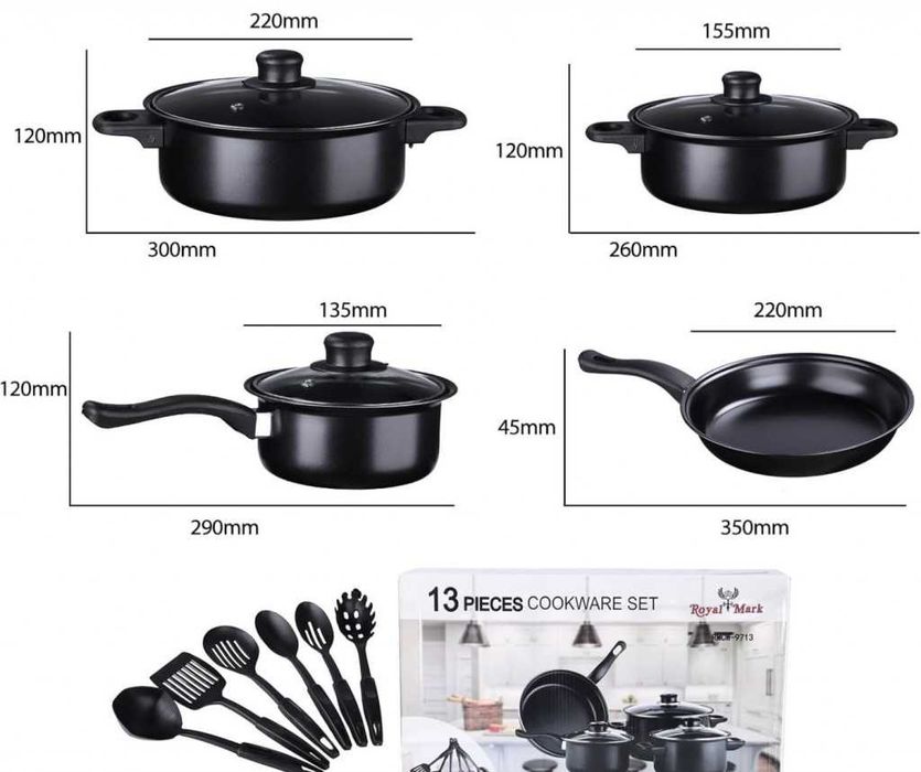 Комплект съдове за готвене от 13 части, незалепващо покритие