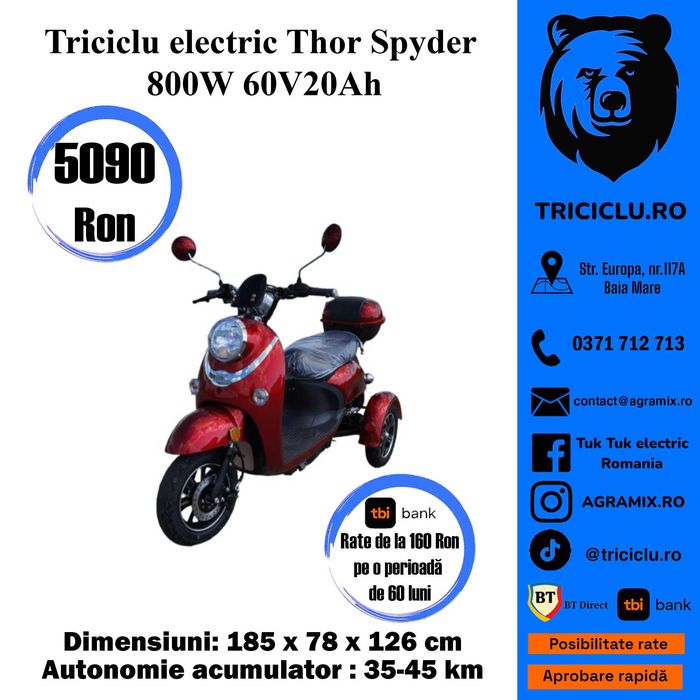 Triciclu electric Thor Spyder 800W 60V20Ah Agramix