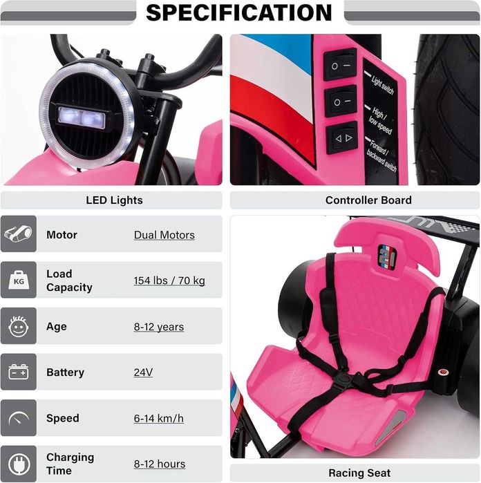 Tricicleta electrica cu functie Drift Kinderauto BJSX2338 2x 250W Pink