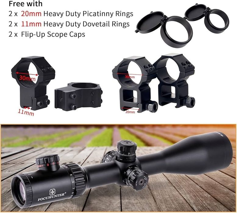 Оптика FOCUHUNTER 4-24x50 SF, оптически прицел с подсветка и монтажи