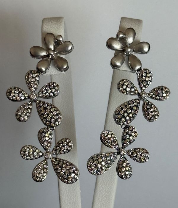 Зашеметяващи 18К Италиански Златни Обеци 13г с 376 Диаманта; Топ Цена!