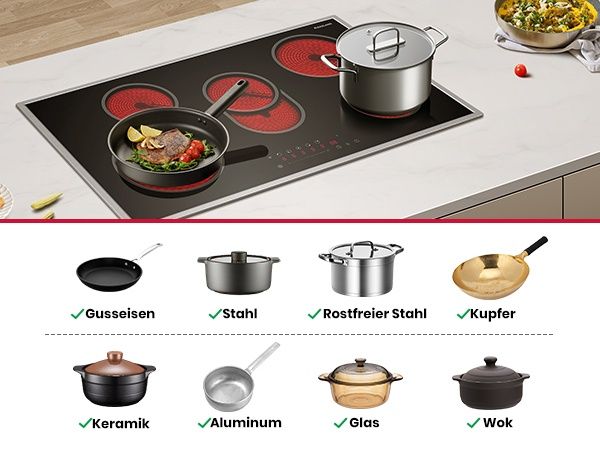 Стъклокерамичен плот за вграждане, 90 см, 5 зони, 8500W, инокс рамка, трифазно захранване, GASLAND CH905BF34B