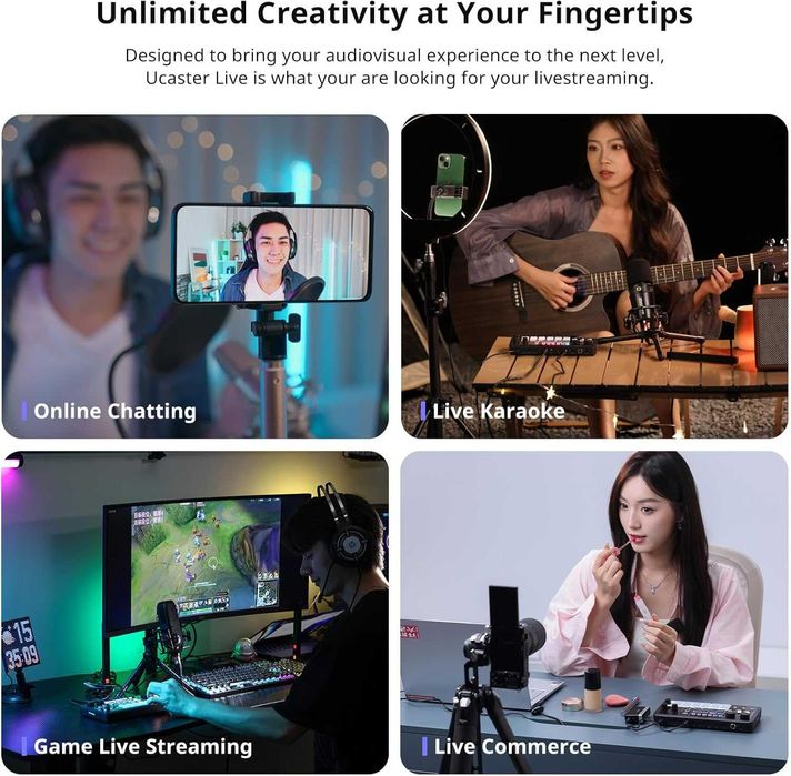 Mixer Audio Profesional ULANZI AX01/Control Total-Podcast/Streaming.