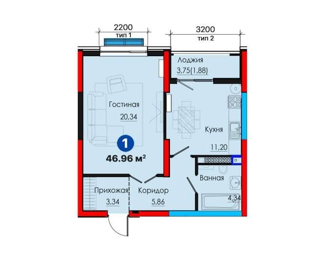 Олмазорда 46,96м2, бош толов 206 млн , ипотека ойига 6,4 млн,[АА]