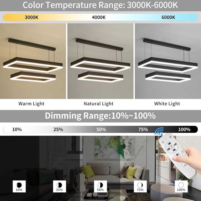 Модерен LED полилей Fordeson, димируем с дистанционно, 2 слоя