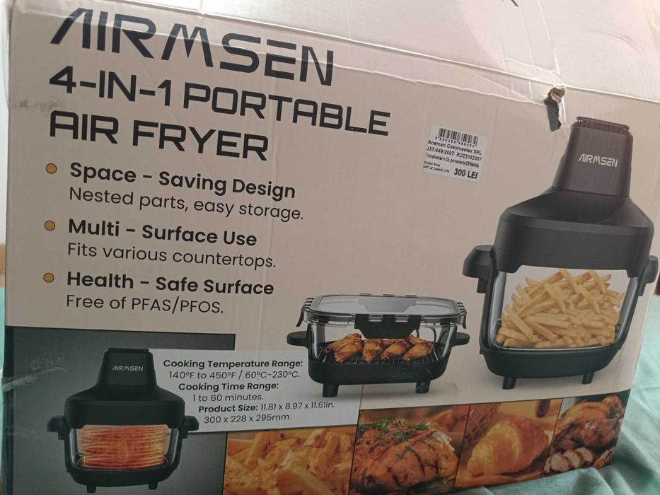 Vând friteuză cu aer din sticla AIRMSEN, 1500W,