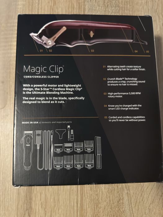 Оригинална машинка за постригване Wahl Magic Clip Cordless с кутия