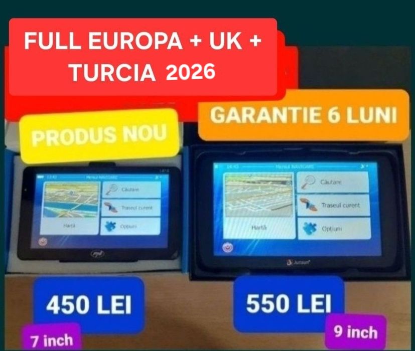 Gps 7/9 inch camion/autoturism/autocar 2026 Full Europa+UK+Turc Garant