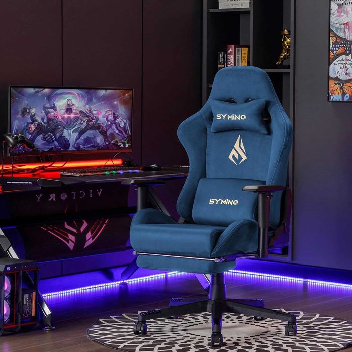 Scaun Gaming Symino cu Suport Picioare, Tetieră & Suport Lombar, Reglabil