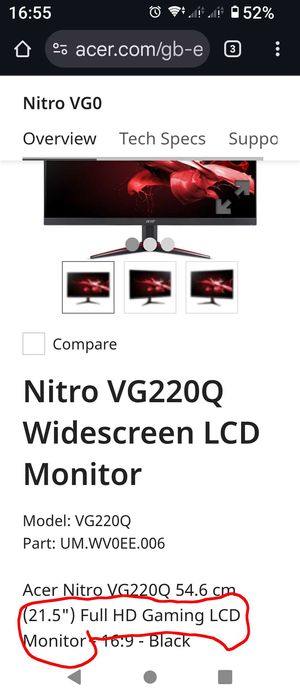 Геймърски монтиор Acer Nitro VG220Q