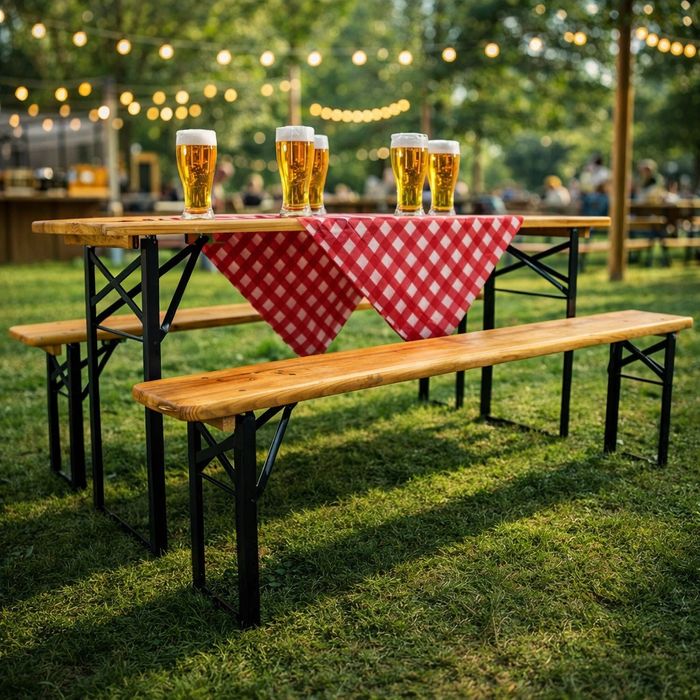 Сгъваем комплект градинска маса с 2 пейки - От чамово дърво