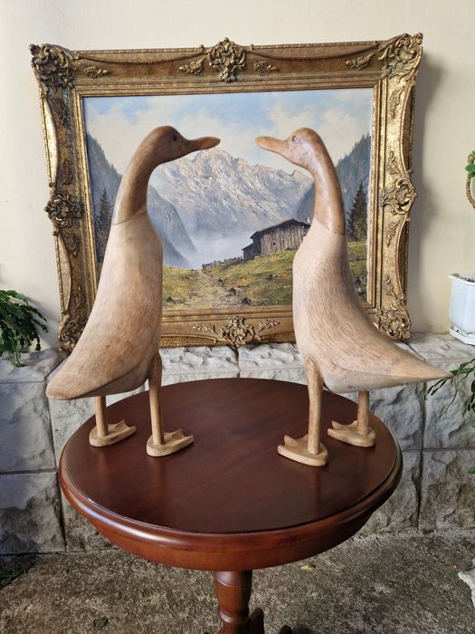 Чифт страхотни антикварни английски дървени фигури статуетки