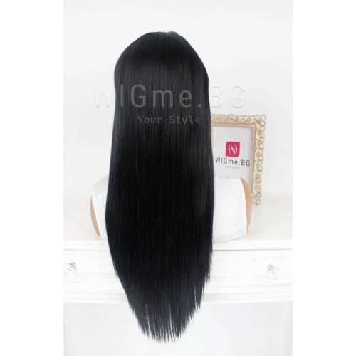 Дълга права черна перука с бретон Амбър