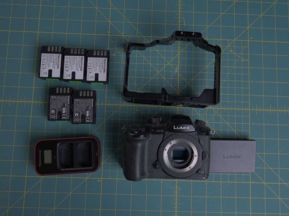 Lumix GH5 + Camera Cage + Batteries