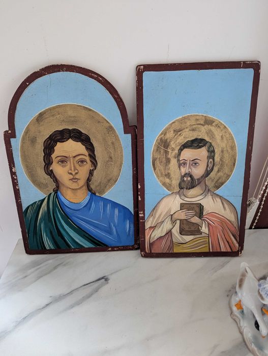 Icoană veche – cromolitografie litografie color, ramă aurită original