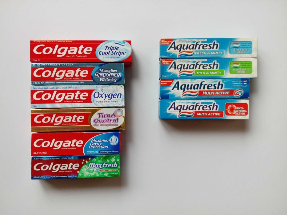 Пасти за зъби Pearl Drops, Colgate, Aquafresh, четки за зъби