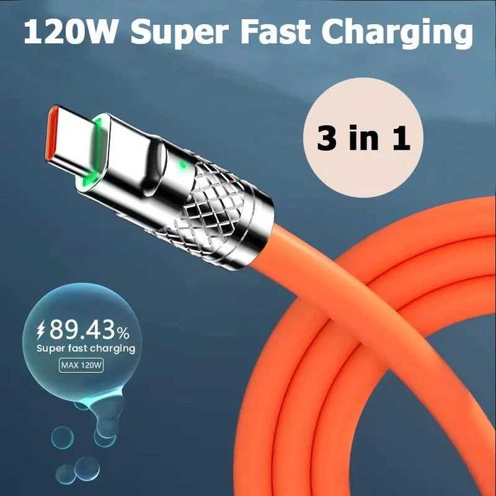 Светящийся кабеля 3в1 - силиконовые - microUSB, Type-C, iPhone