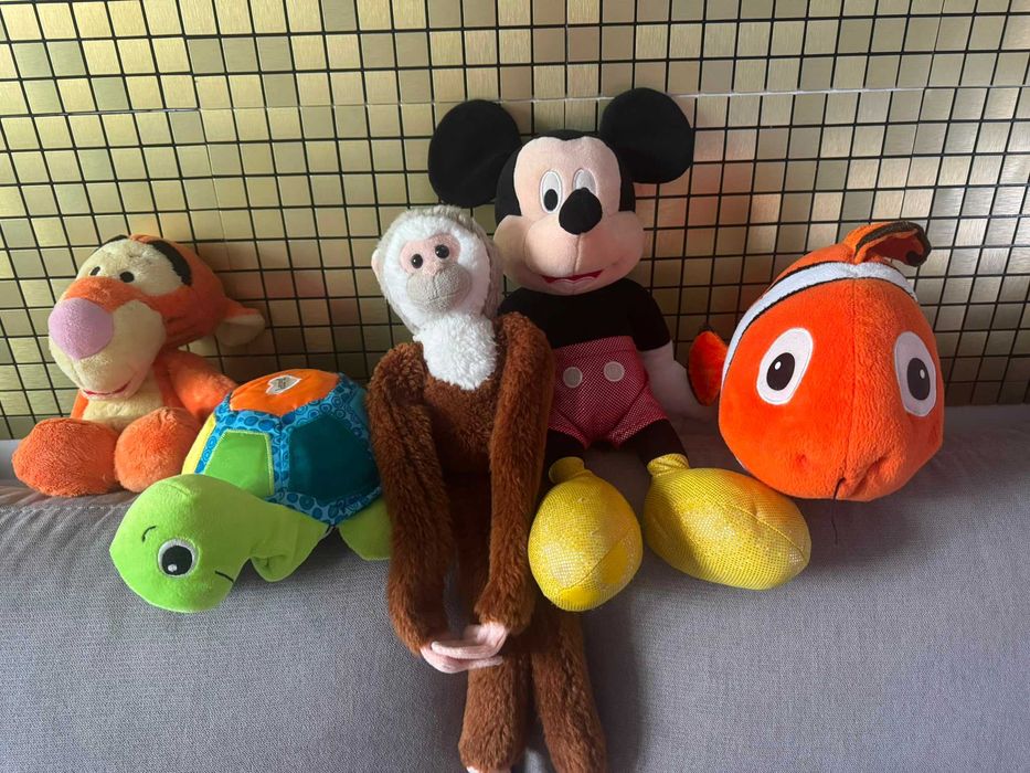 Lot 5 jucării pluș Disney Mickey, Tigger, Nemo + Broască Testoasă Lamaze + Maimuță Wild Republic