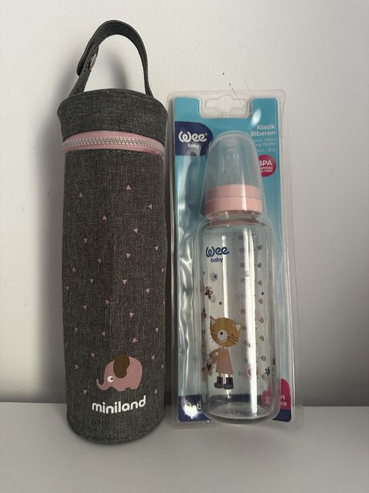 Set NOU biberon sticla Wee 250ml si geanta izoterma Miniland