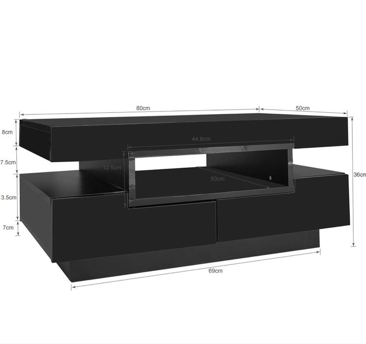 Masuta de cafea moderna negru lucios cu iluminare LED