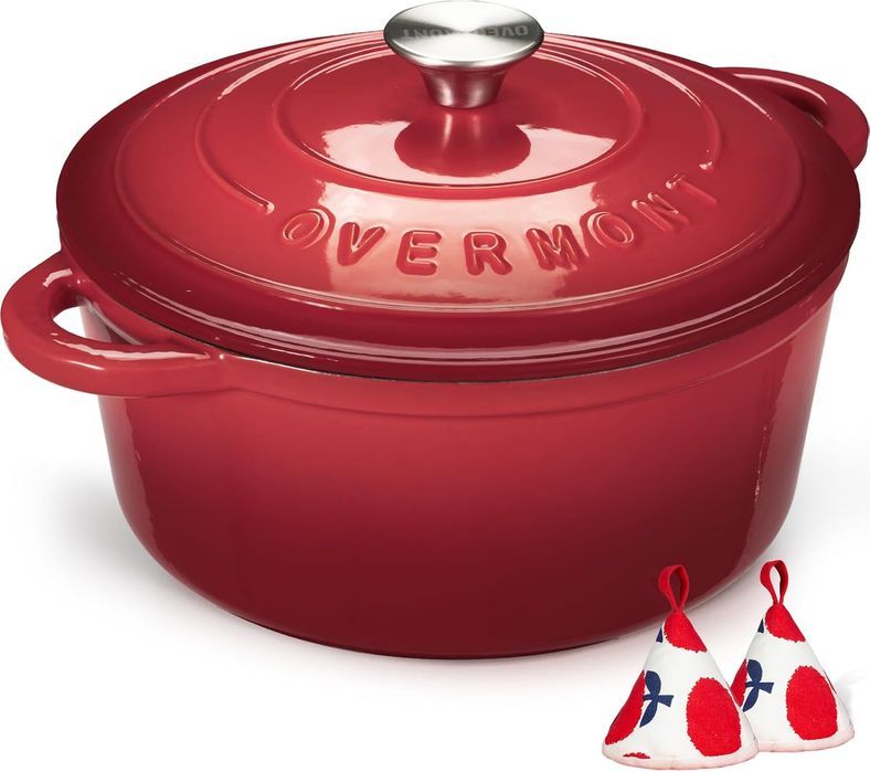 Vas Fontă Emailat Overmont 26cm cu Capac, Cuptor & Inducție