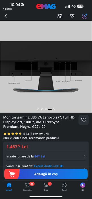 Monitor Gaming Lenovo 27" 100Hz/120Hz Led
